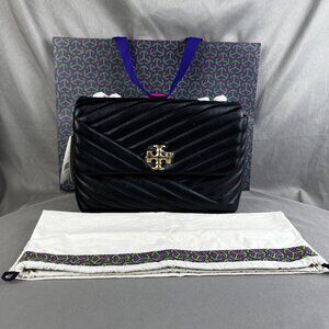 NEW Tory Burch Kira Chevron Large Convertible Should bag in black